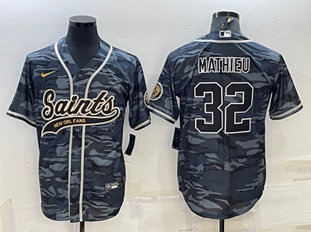 Men's New Orleans Saints #32 Tyrann Mathieu Gray Camo With Patch Cool Base Stitched Baseball Jersey